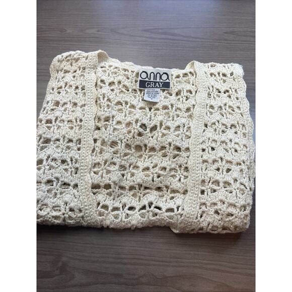 Vintage Sweater Vest Crochet Knit Boho Cream Silk blend-Small - Picture 10 of 10
